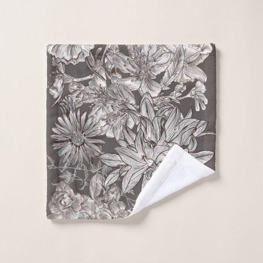  Floral Modern Ivory Grey Botanical Rustic Bad Handdoek (Wasdoekje)