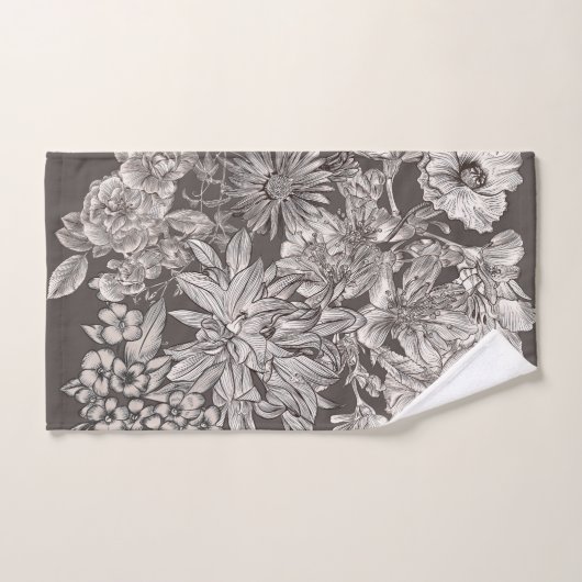  Floral Modern Ivory Grey Botanical Rustic Bad Handdoek (Handdoek)