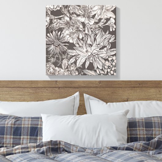  Floral Modern Ivory Grey Botanical Rustic Canvas Afdruk (Insitu (Slaapkamer))