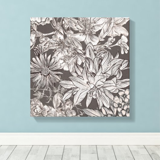  Floral Modern Ivory Grey Botanical Rustic Canvas Afdruk (Insitu (Houten vloer))
