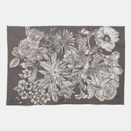  Floral Modern Ivory Grey Botanical Rustic Theedoek (Horizontaal)