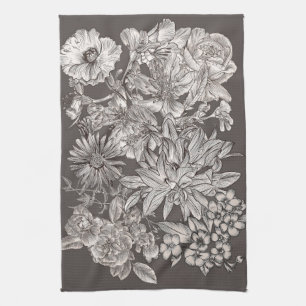 Floral Modern Ivory Grey Botanical Rustic Theedoek