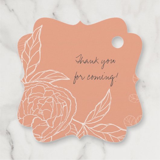 Floral Modern Line Line Work Sketch Peach Vrijgeze Bedankjes Labels (Achterkant)