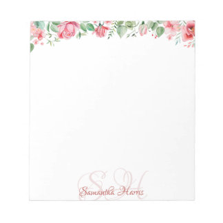 Floral Modern Monogram Flowers Custom Name Notitie Notitieblok