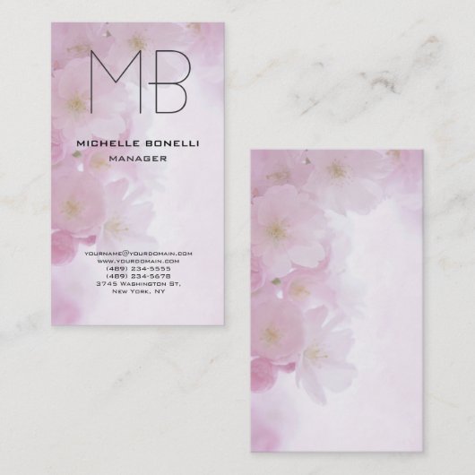 Floral modern monogram simpel minimalistisch visitekaartje (Voorkant / Achterkant)