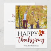 Floral Modern Monogram Thanksgiving familiefoto Feestdagenkaart (Voorkant / Achterkant)