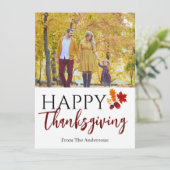 Floral Modern Monogram Thanksgiving familiefoto Feestdagenkaart (Staand voorkant)