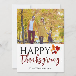 Floral Modern Monogram Thanksgiving familiefoto Feestdagenkaart