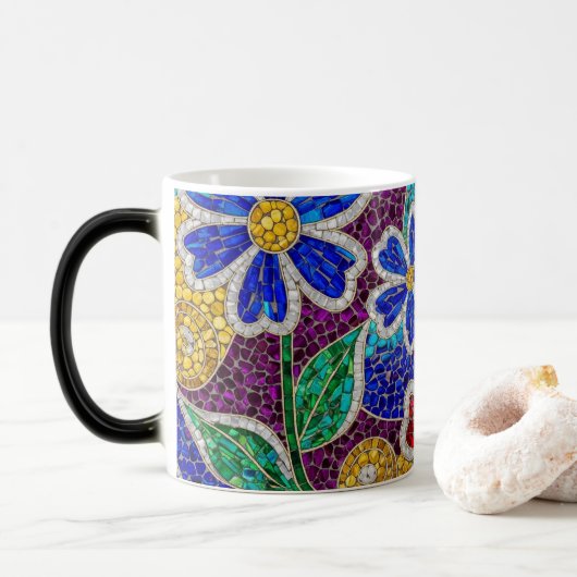 floral modern mosaic pattern ceramic mug magische mok (Met donut)