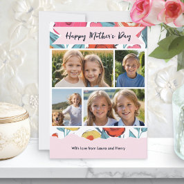 Floral Modern Mother’s Day Custom Photo Collage Feestdagenkaart