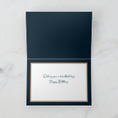 Floral Modern Orchid Flower Navy Birthday Kaart (Binnen)