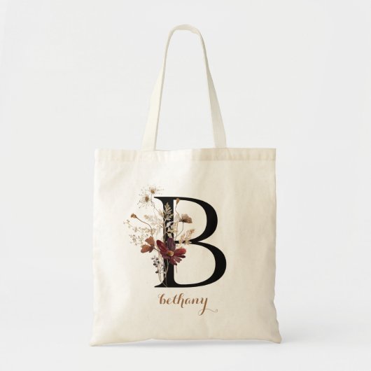 Floral Modern Persoonlijk Monogram Letter "B" Tote Bag (Voorkant)