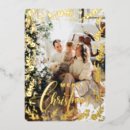 Floral Modern Photo gouden Kerst Folie Holid Folie Feestdagenkaart