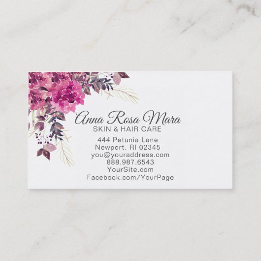 *~* Floral Modern Pink Waterverf Hygrangea Visitekaartje (Achterkant)