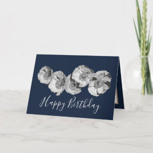  Floral Modern Poppy Flower Navy Birthday Kaart