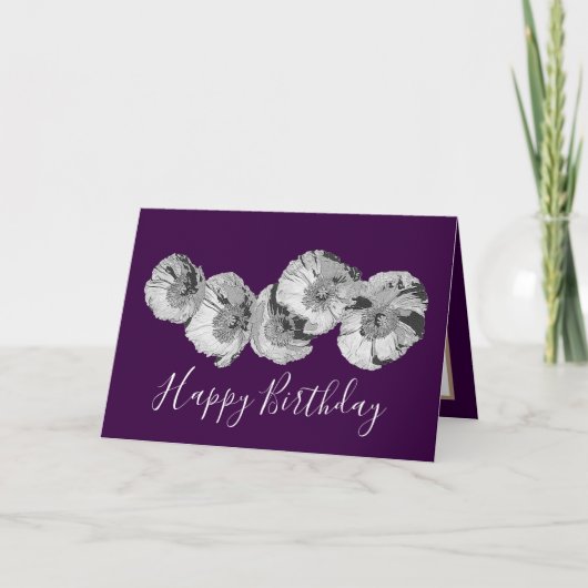 Floral Modern Poppy Flower Violet Birthday Kaart (Voorkant)