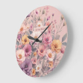 Floral modern roos roze meisjesachtig stijlvol grote klok (Hoek)