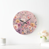Floral modern roos roze meisjesachtig stijlvol grote klok (Huis)