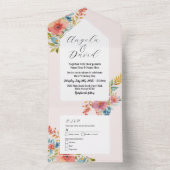 Floral Modern Roze Bruiloft Uitnodigen & RSVP All In One Uitnodiging (Binnen)