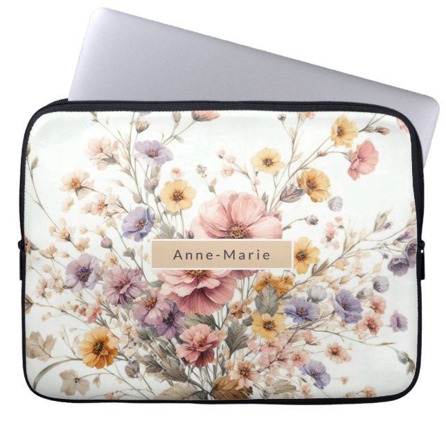 Floral modern roze meisjesachtig stijlvol laptop sleeve (Voorkant)