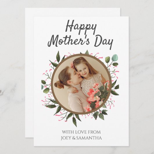 Floral Modern Script Foto Happy Mothers Day (Voorkant / Achterkant)