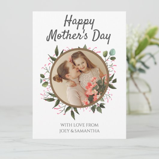 Floral Modern Script Foto Happy Mothers Day (Staand voorkant)