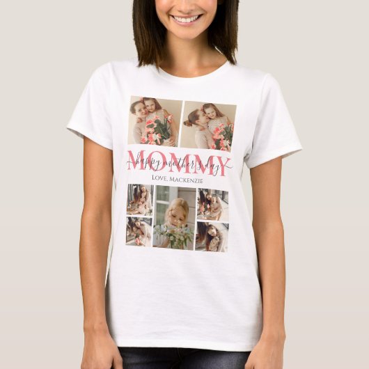 Floral Modern Script Foto Happy Mothers Day T-shirt (Voorkant)