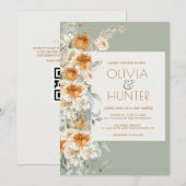 Floral Modern Silver Sage Green All-in-One Wedding Kaart (Voorkant / Achterkant)