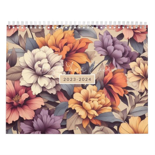Floral modern sinaasappel meisjesachtig stijlvol 3 kalender (Hoes)