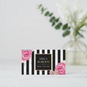  Floral Modern Stripes Marble Makeup Artist Visitekaartje (Staand voorkant)