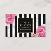  Floral Modern Stripes Marble Makeup Artist Visitekaartje (Voorkant)