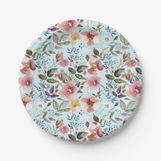 Floral Modern Summer Flower Pattern on Blauwgroen Papieren Bordje