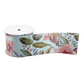 Floral Modern Summer Flower Pattern on Blauwgroen Satijnen Lint (Spoel)