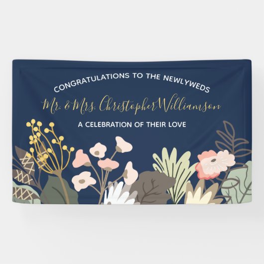 Floral Modern Wedding Passen getrouwd Gefeliciteer Spandoek (Horizontaal)