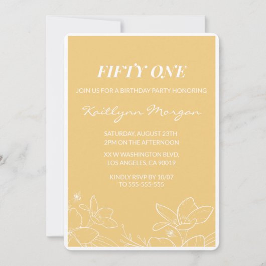 Floral Modern Yellow 51e verjaardag uitnodigingen (Voorkant)