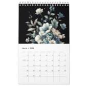 Floral modern zwart blauw meisjesachtig stijlvol kalender (Mar 2026)