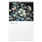 Floral modern zwart blauw meisjesachtig stijlvol kalender (Feb 2026)