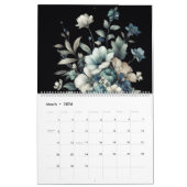 Floral modern zwart blauw meisjesachtig stijlvol kalender (Mar 2026)
