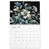 Floral modern zwart blauw meisjesachtig stijlvol kalender (Feb 2026)