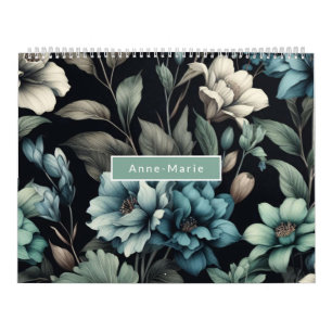 Floral modern zwart blauw meisjesachtig stijlvol kalender