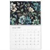 Floral modern zwart blauw meisjesachtig stijlvol kalender (Jan 2026)