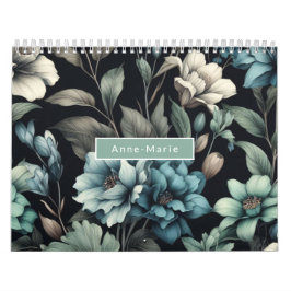 Floral modern zwart blauw meisjesachtig stijlvol kalender