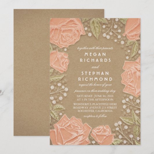 Floral Moderne bruiloft uitnodiging (Voorkant / Achterkant)