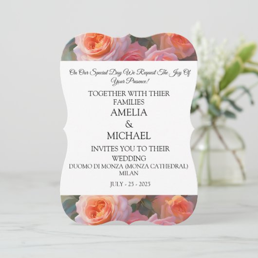 Floral Moderne bruiloft uitnodiging (Staand voorkant)