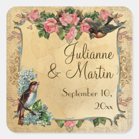 Floral  moderne roze roze Tortelduifjes zwemmen Vierkante Sticker (Voorkant)