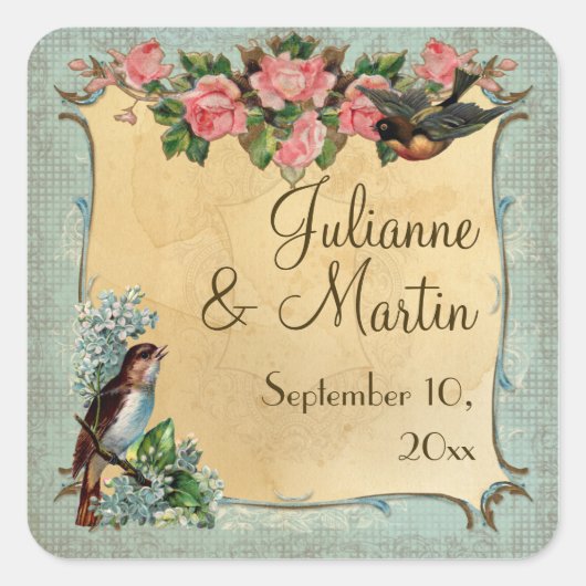 Floral  moderne roze roze Tortelduifjes zwemmen Vierkante Sticker (Voorkant)