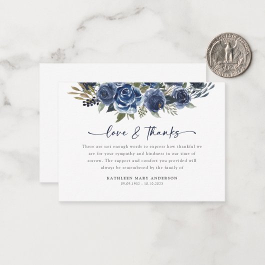 Floral Moderne Sympathie Uitvaart Dank u Notitiekaartje (Voorkant / Achterkant in situ)