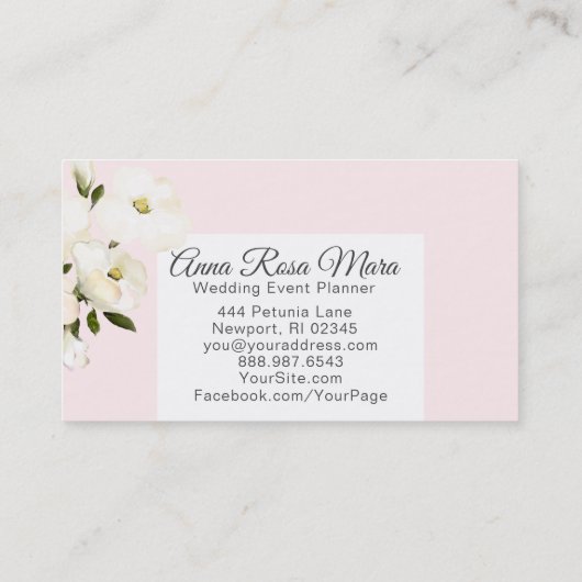 *~* Floral Moderne Waterverf witte rozen roze Visitekaartje (Achterkant)