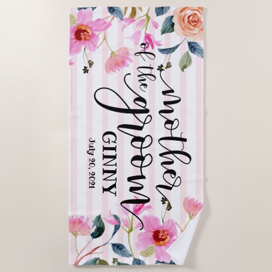 Floral Moeder van de Groom Personalized Wedding Strandlaken (Voorkant)