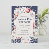 Floral Moederdag Brunch Navy Blue Invitation Kaart (Staand voorkant)